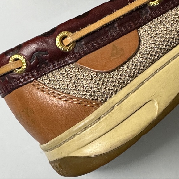 Sperry Angelfish Boat Shoes Anchor Embossed Leather Linen 8 - Picture 6 of 9